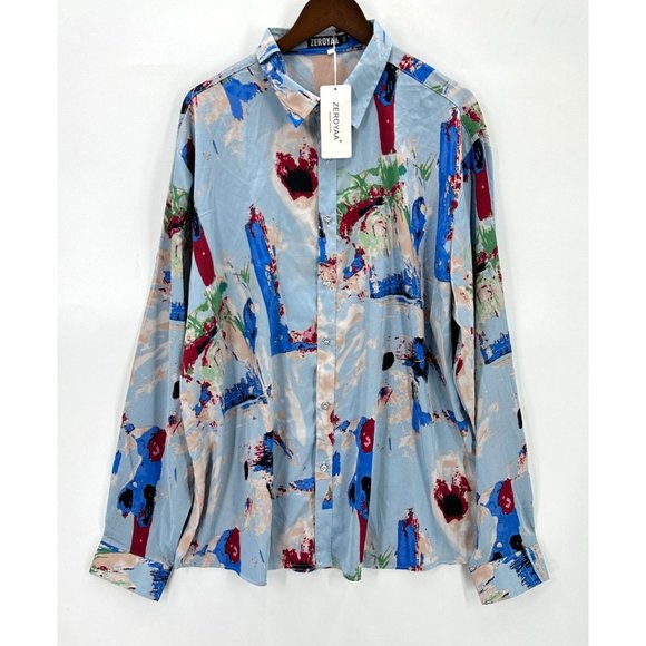Zeroyaa Shirt Mens Button Down Long Sleeve Abstract Multicolor Lightweight XXL - Picture 1 of 10